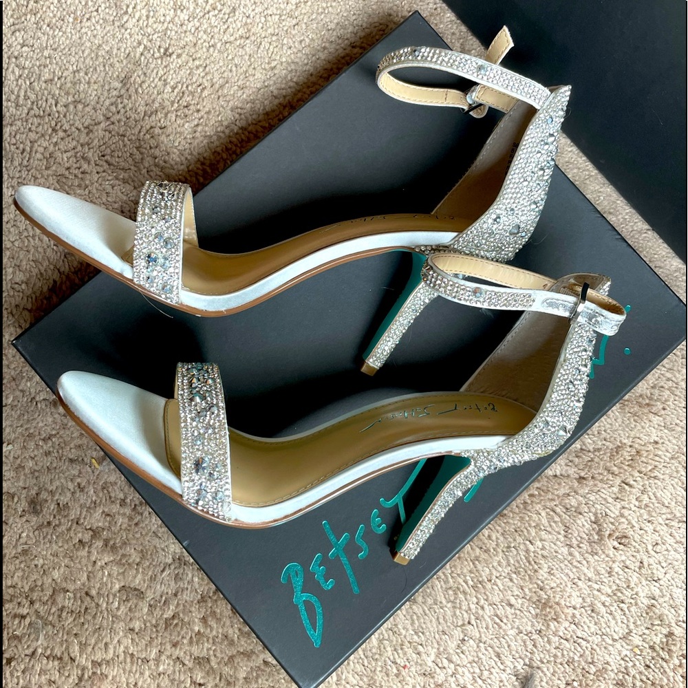 Brand New Never Worn-Betsy Johnson Crystal studded, open toe heels.